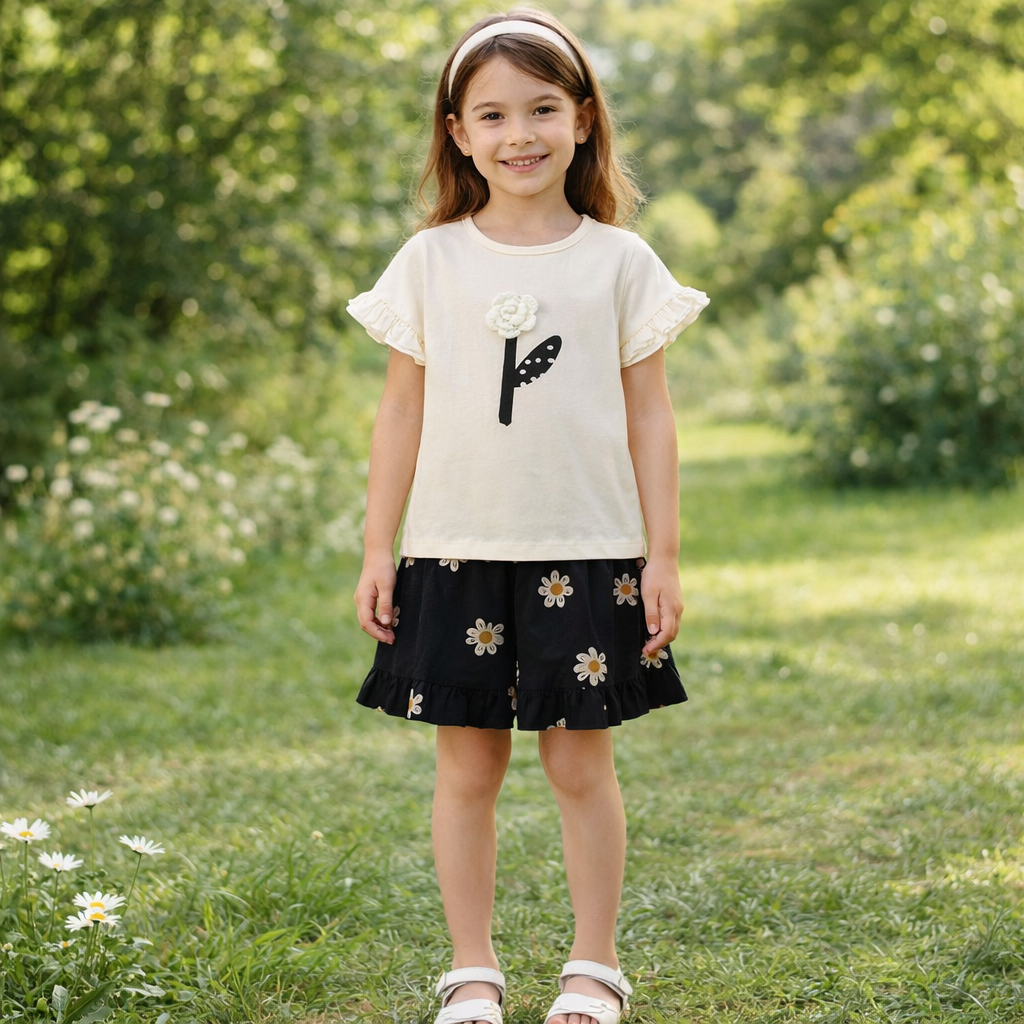 Outfit For Girls Floral Design Set Of 2 Pcs Size 2-10y