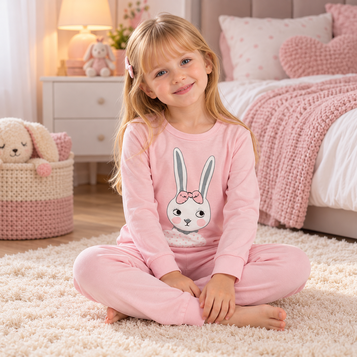 Girls’ 100% Cotton Bunny Pajama Set | 8–14Y