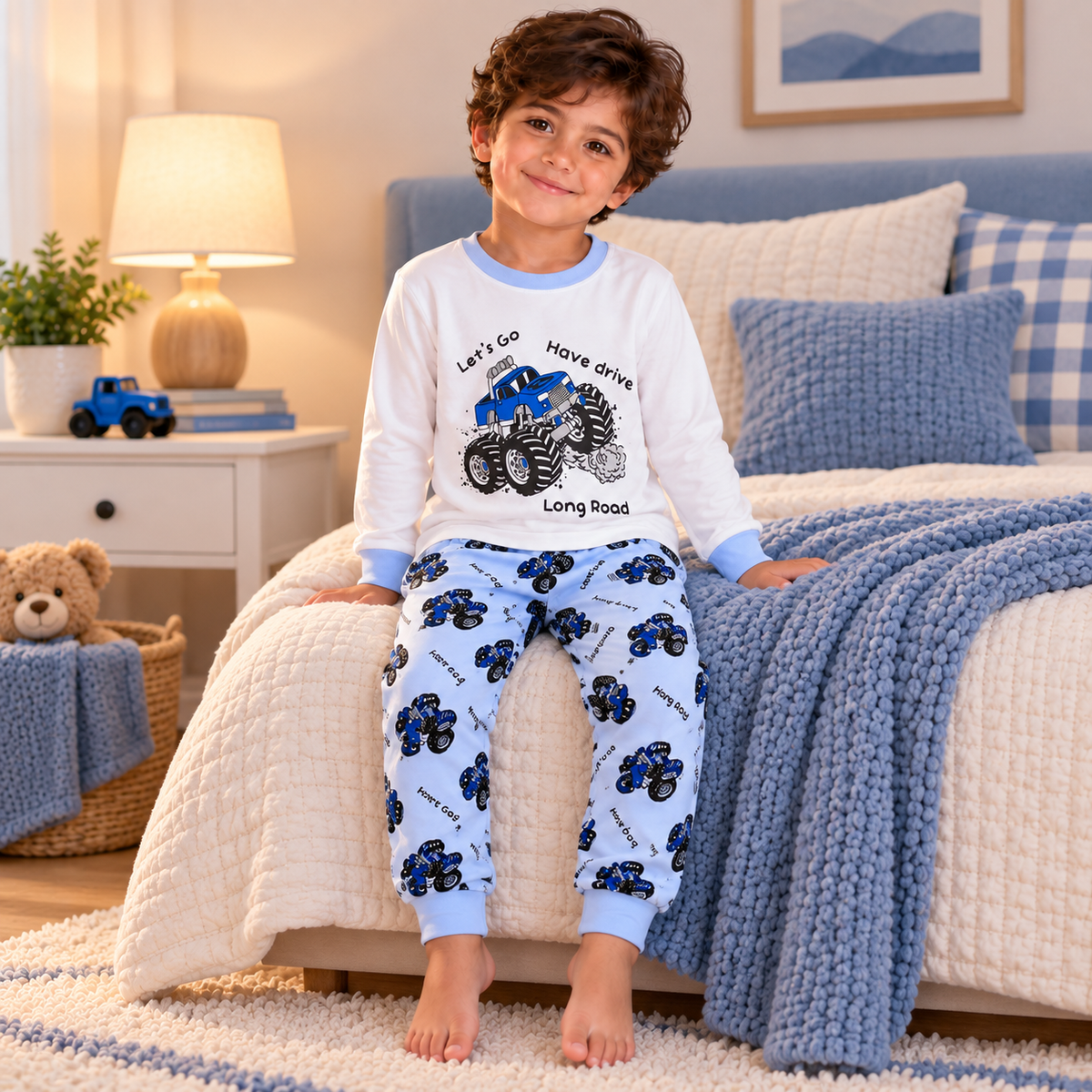 Boys’ 100% Cotton Truck Pajama Set | 0–8Y