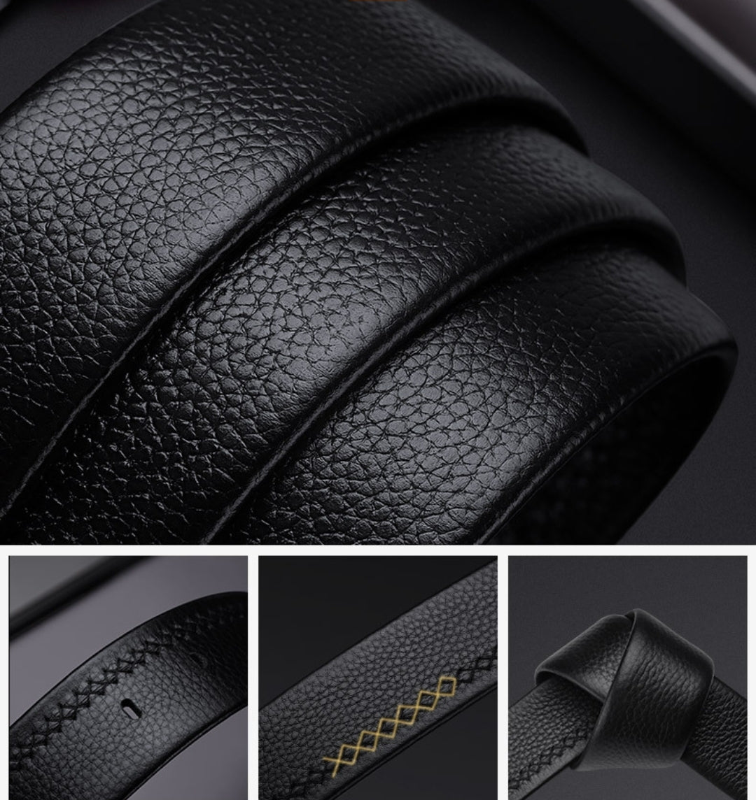 REAL Leather 100% Black Fashion Belt With Gift Box