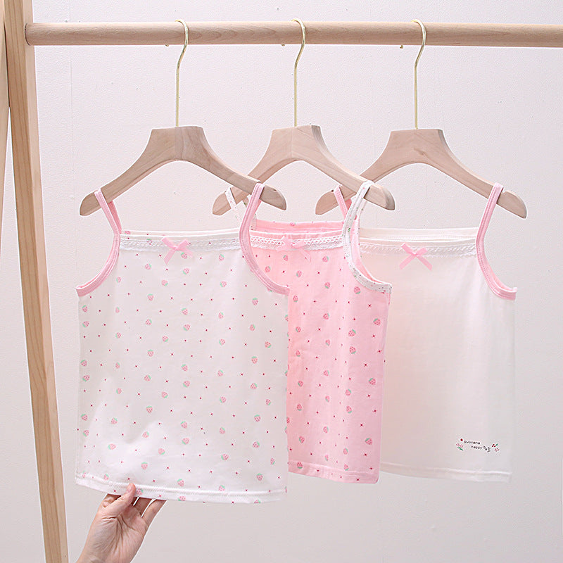 T Girls Cotton Undershirts for Kids Toddler Lace Soft Strawberry Age 3-10y