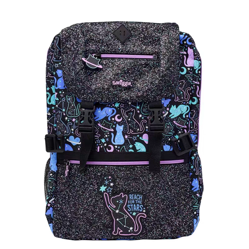Smiggle Black Cat Design 3pcs Backpack 42cm lunch Bag Case