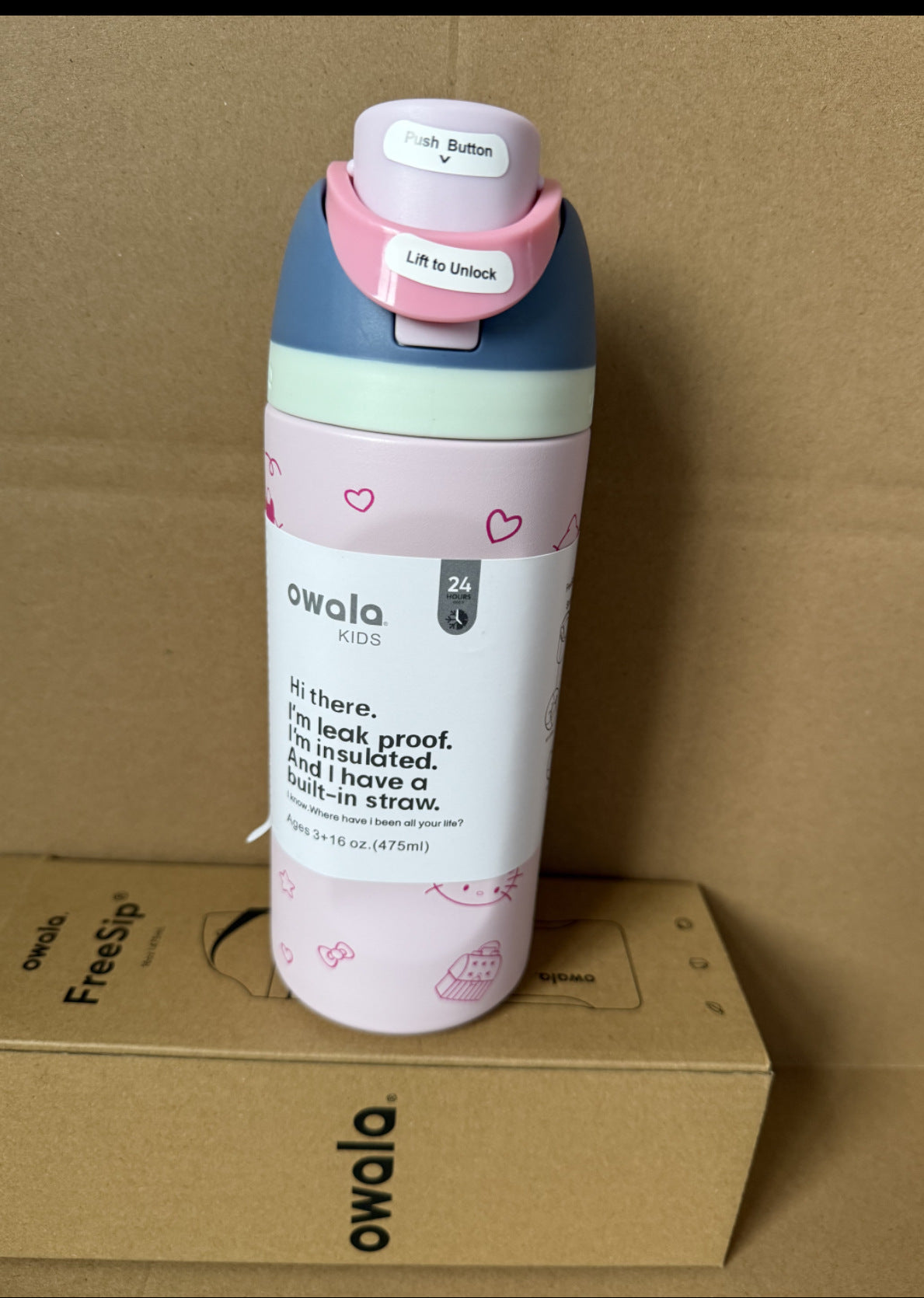 Owala Bottle Stainless Steel Free Sip Leak-proof Pink & Grey Hello Kitty 710-950ml
