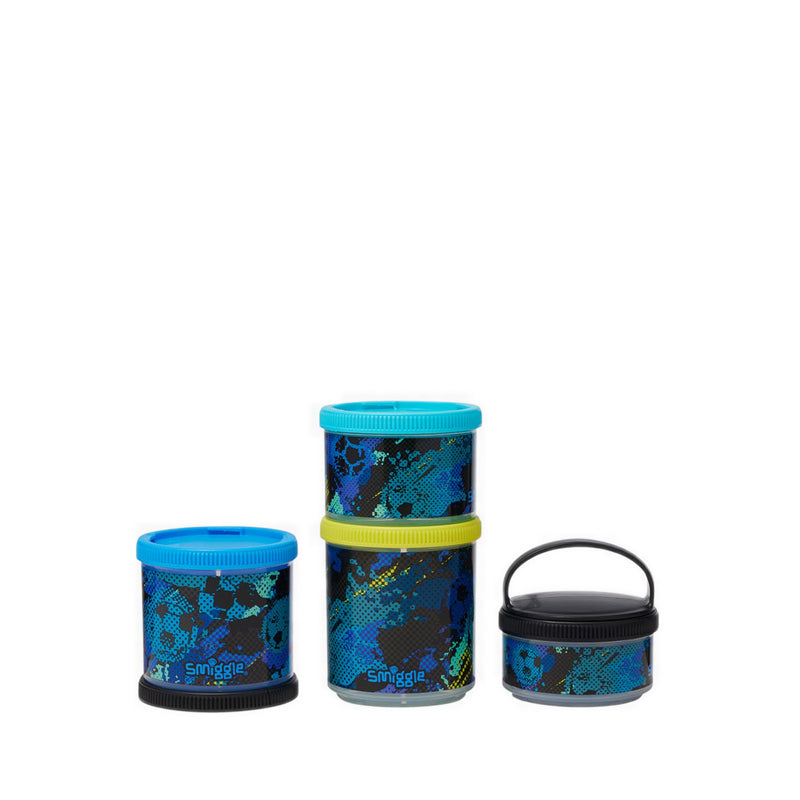 Smiggle Snack & Stack Containers | Blue Football | (4pcs) Set