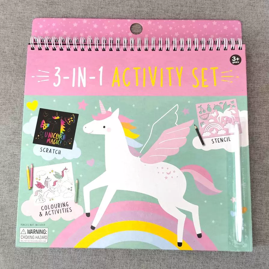 3 in 1 Activity Set Scratch, Colouring&Activities, Stencil