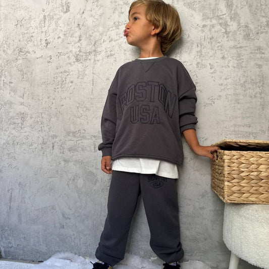Grey Boston Outfit For Boys 2pcs