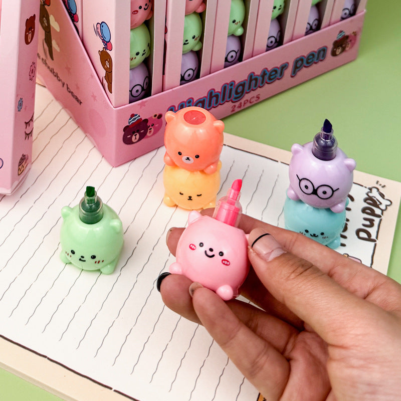 Highlighter Pens Set Of 6 Pcs Bear Design