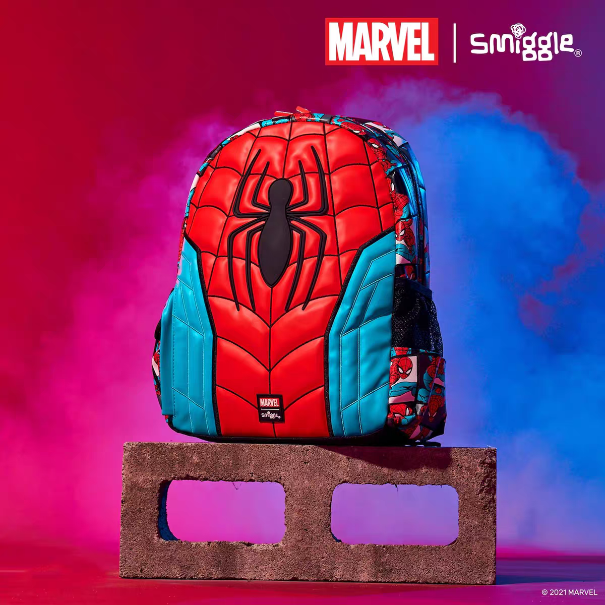 Smiggle Marvel Design 4Pcs Set Backpack 42cm Bottle Case Lunch bag
