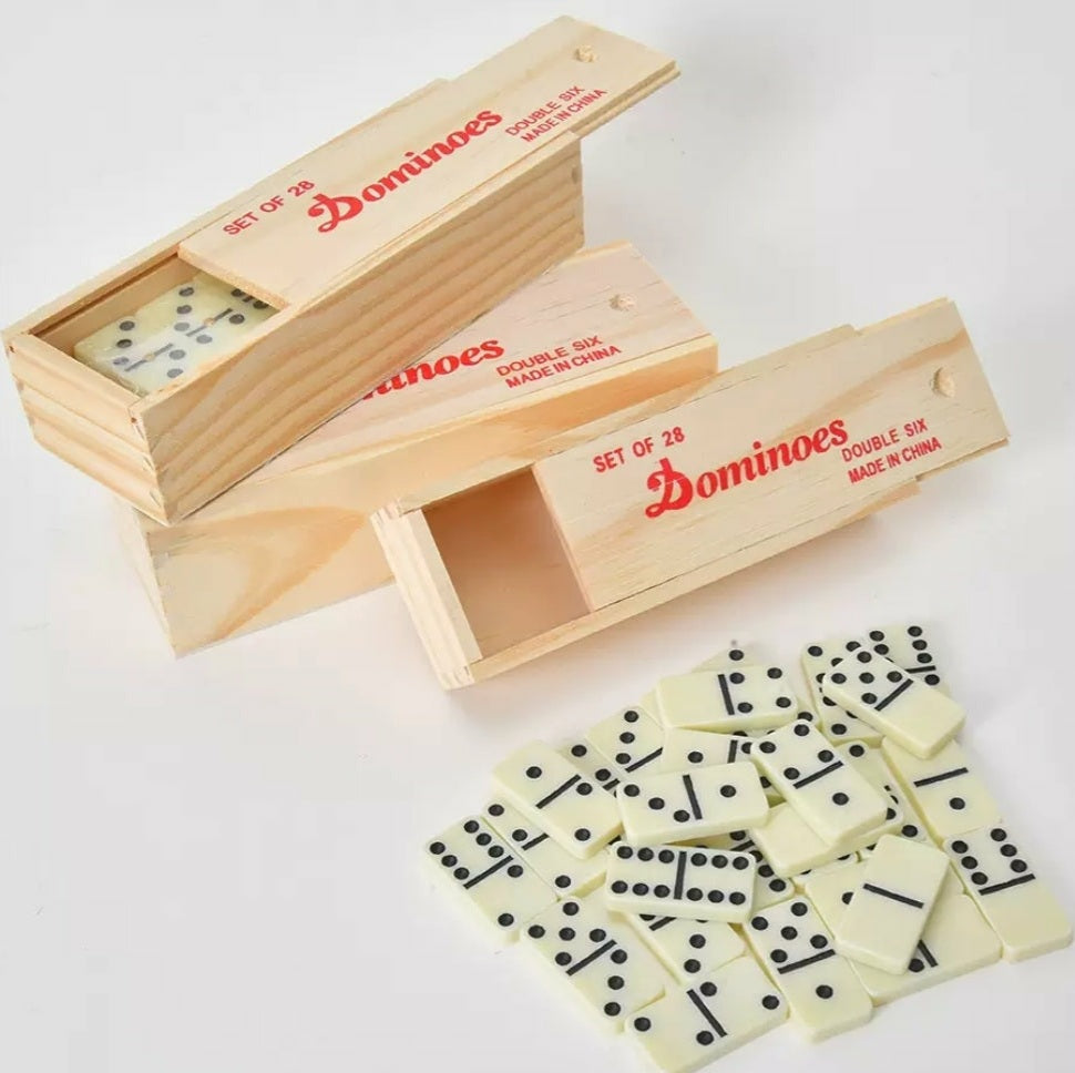 Dominoes in wooden box