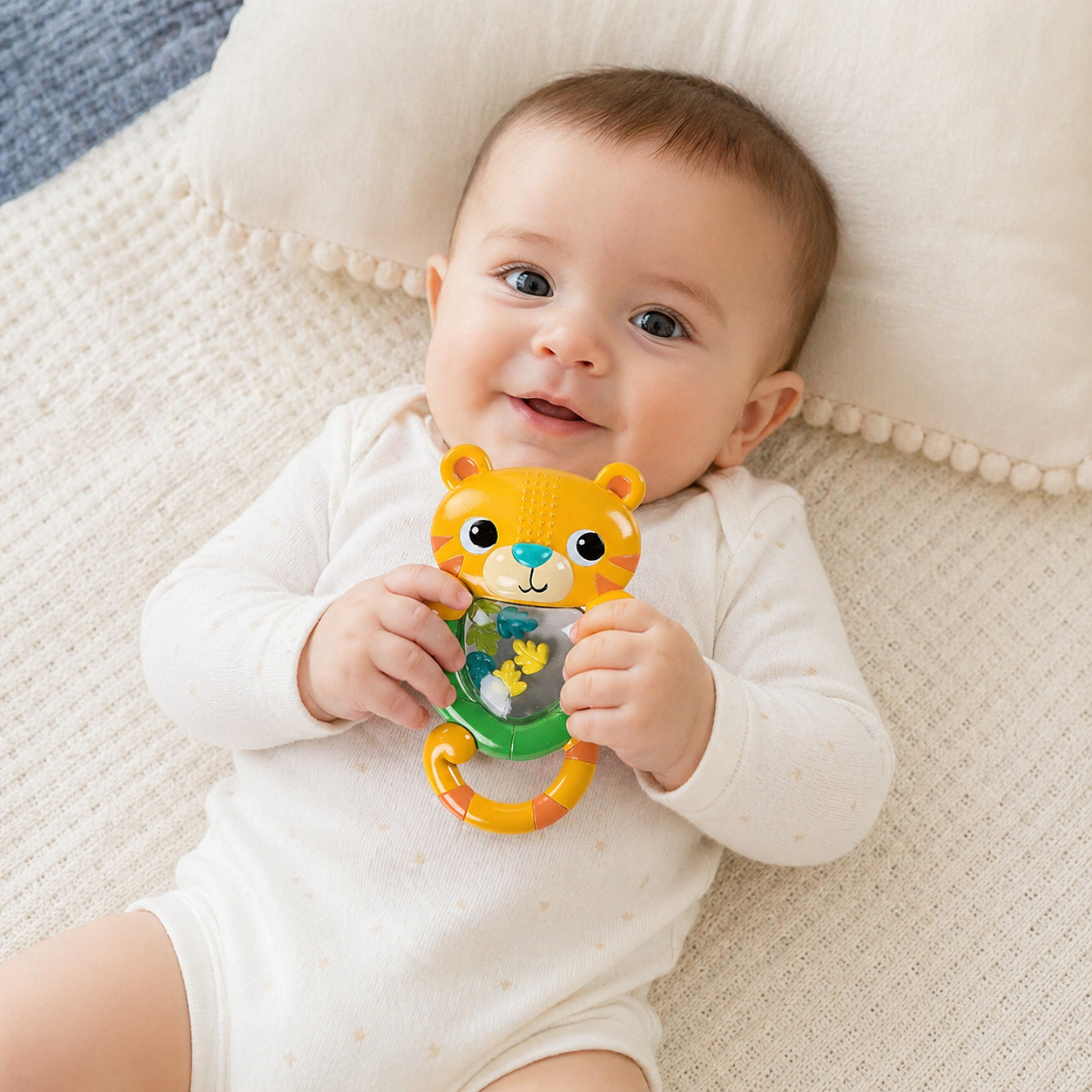 Bright Starts Shakin’ Safari Rattles – Tiger Baby Rattle Toy | 3M+