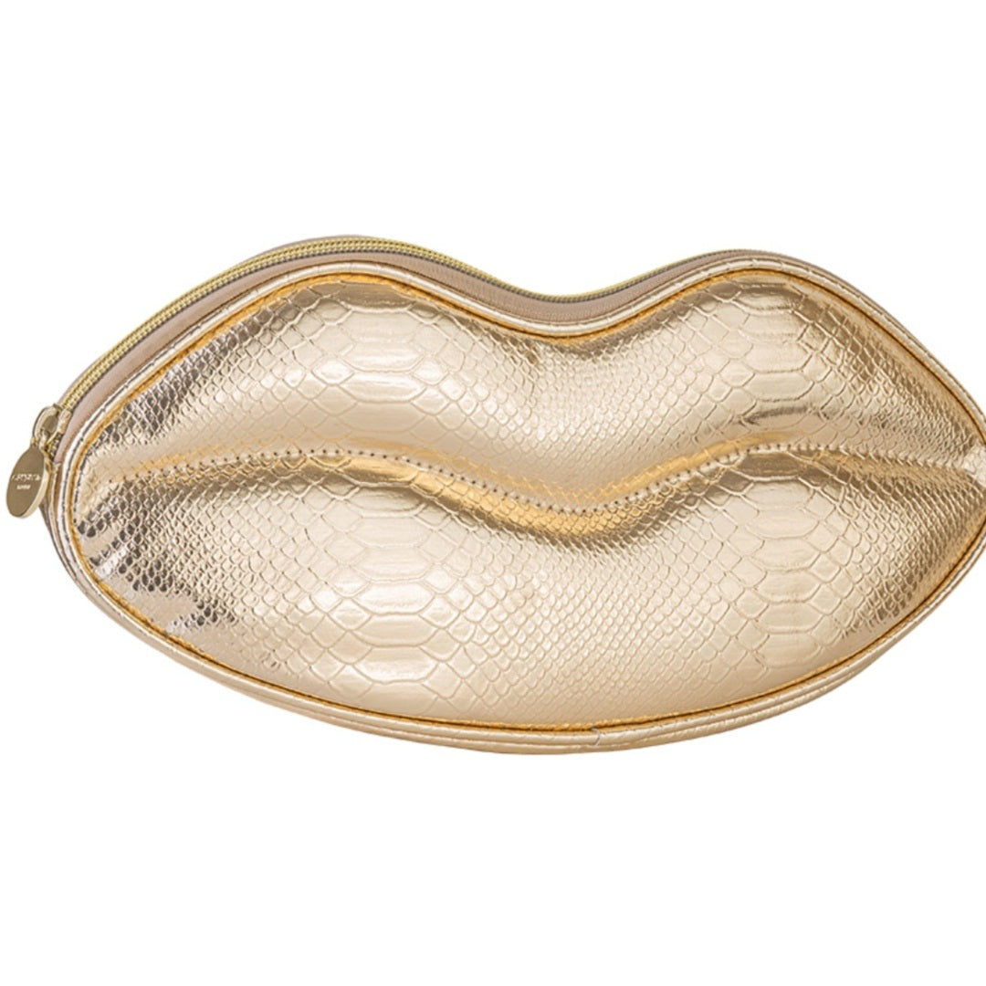 Cosmetic Bag Gold Large Lips Design