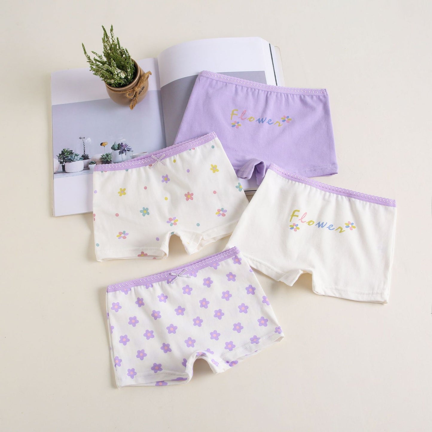 Girls Cotton Underwear 2–12Y – Purple Flower | Build Your Own Set