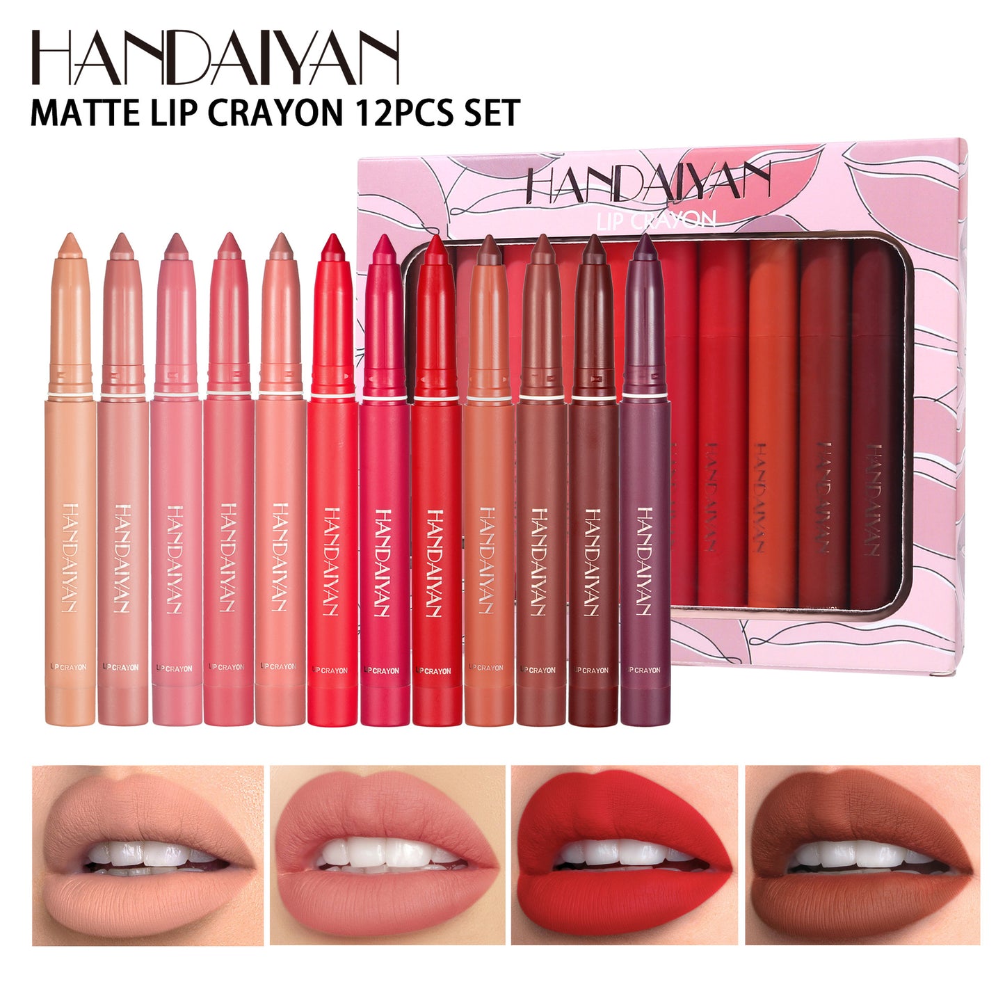 12 Color Lip Liner Set Long-Lasting Non Stick Matte Color HANDAIYAN