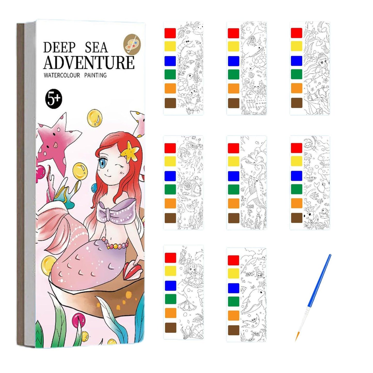 Activity Coloring Books, Watercolor Painting with Brush, 12 Sheets 3+