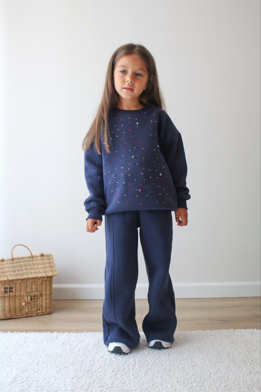 Navy Blue Outfit Cotton With Fleece 3-10y