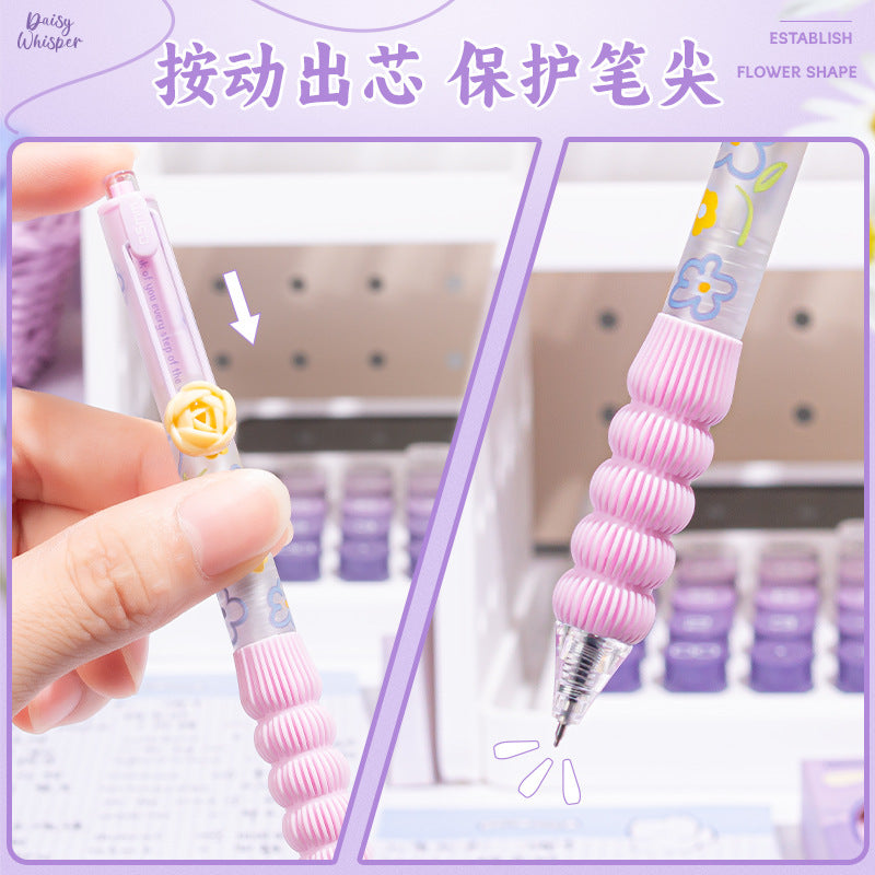 Flower Press Pen Pack Of 5 Pcs Black Head 0.5mm