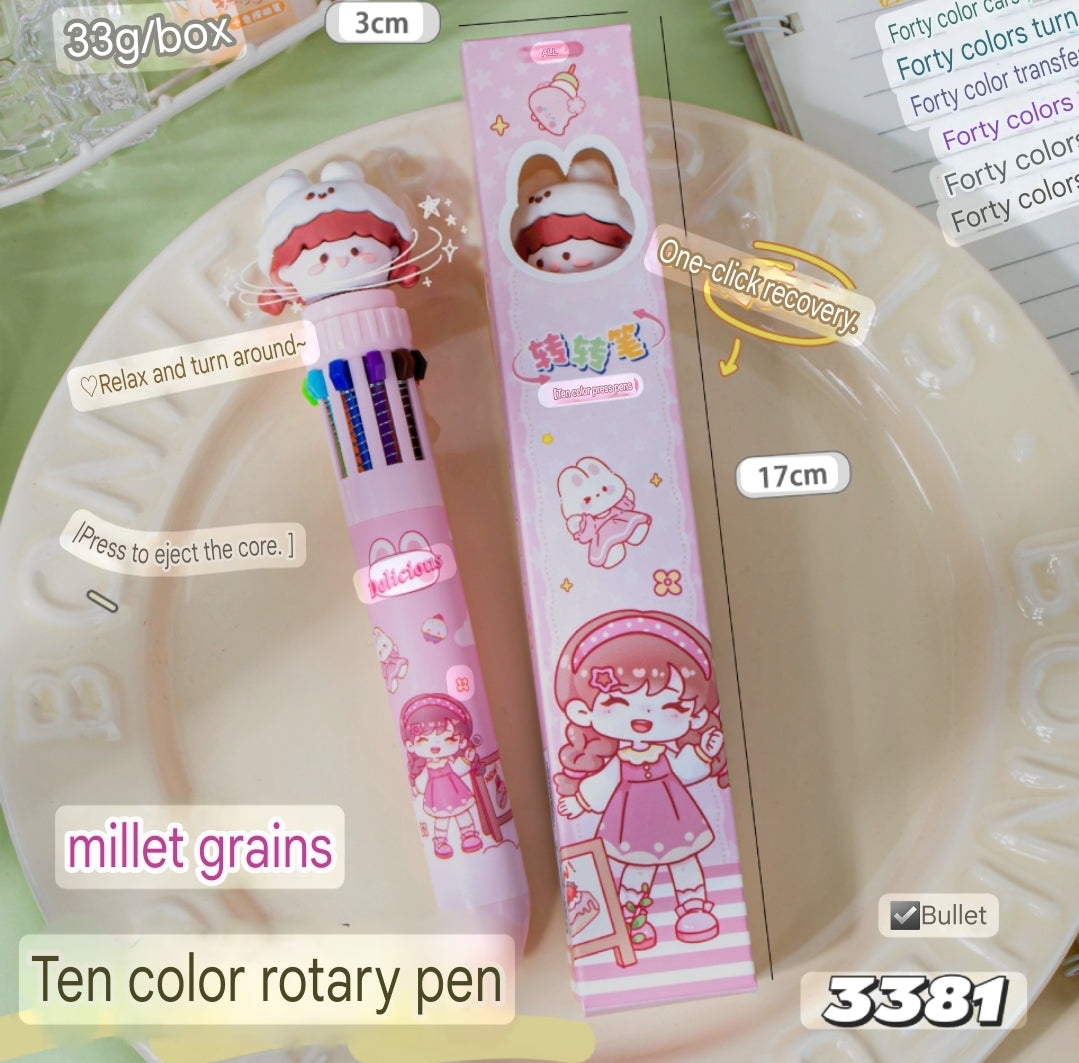 Cartoon Pen Ballpoint Multicolor Pen Press 10 Color Rotary Pen
