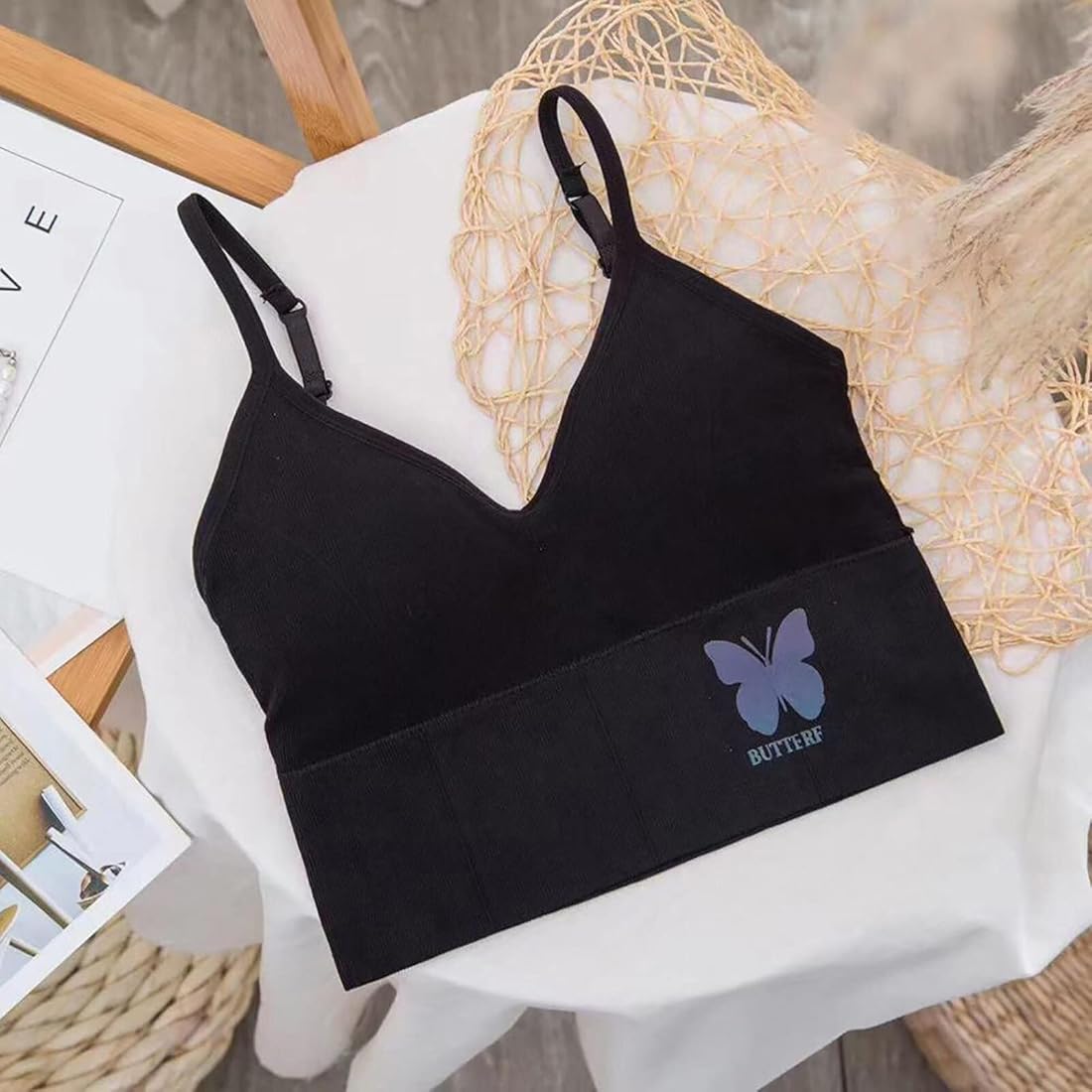 Women's Sport Bra With Pads Thin Straps Workout Yoga Bra 2 colors Size S