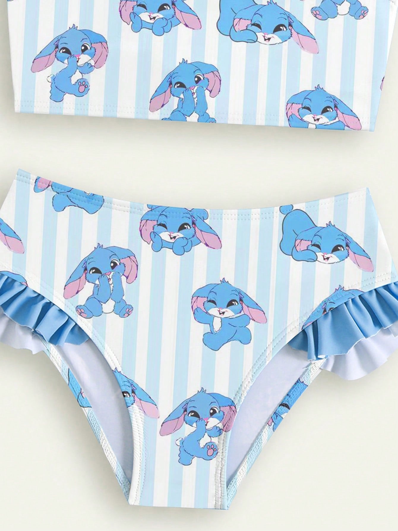 Blue & Pink Bunny Swimsuit Stripe 2pcs | Size 4-7Y