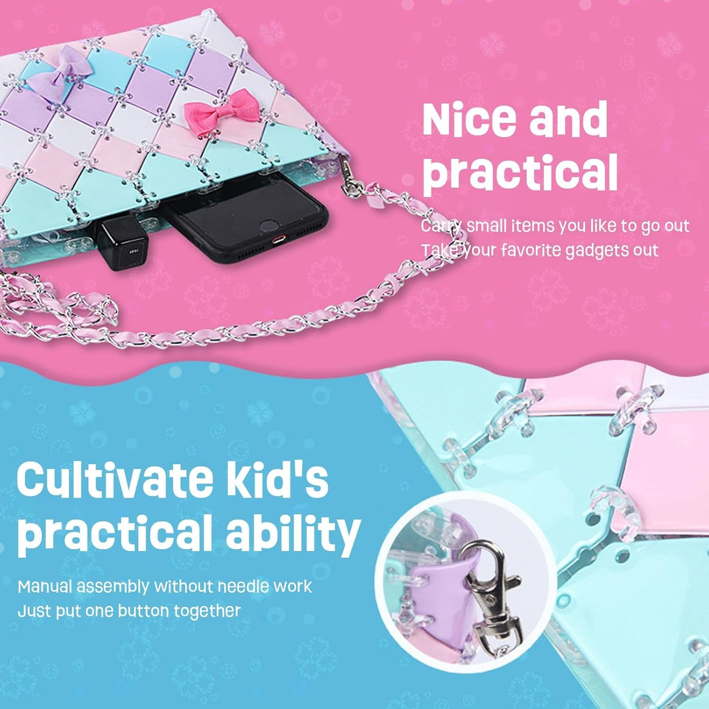 Gifts Toys for Girls - Stylish Girls Pink Crafted Chain Bag, Toys Birthday Gifts for Girls Age 6+