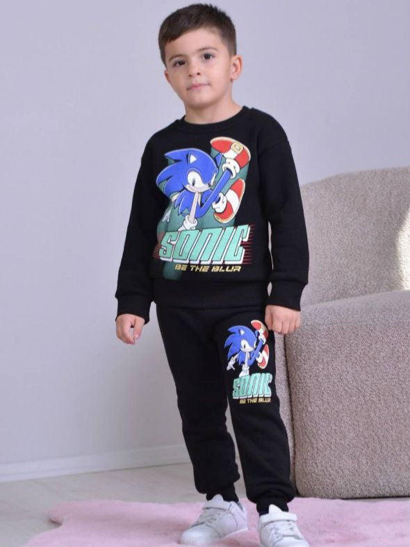 Black Outfit Warm With Fleece Sonic Design Size 3-10y