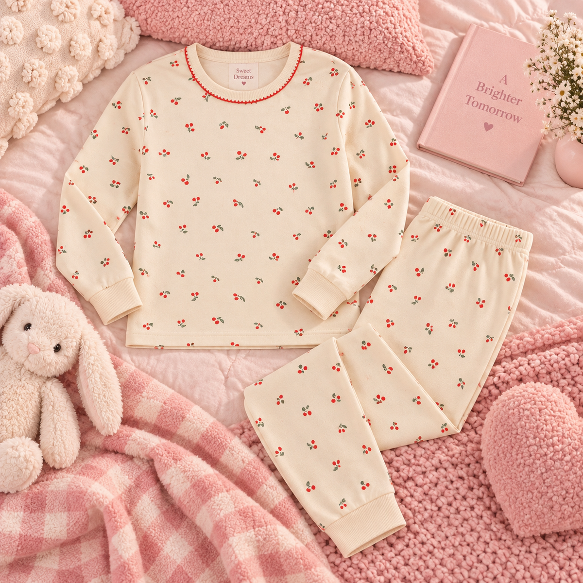Girls’ 100% Cotton Cherry Pajama Set | 3–14Y