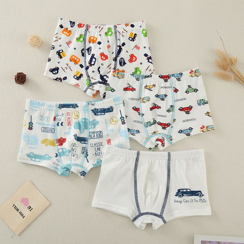 Boys Cotton Boxer Shorts Underwear (4pcs) - Cars | 4-10y