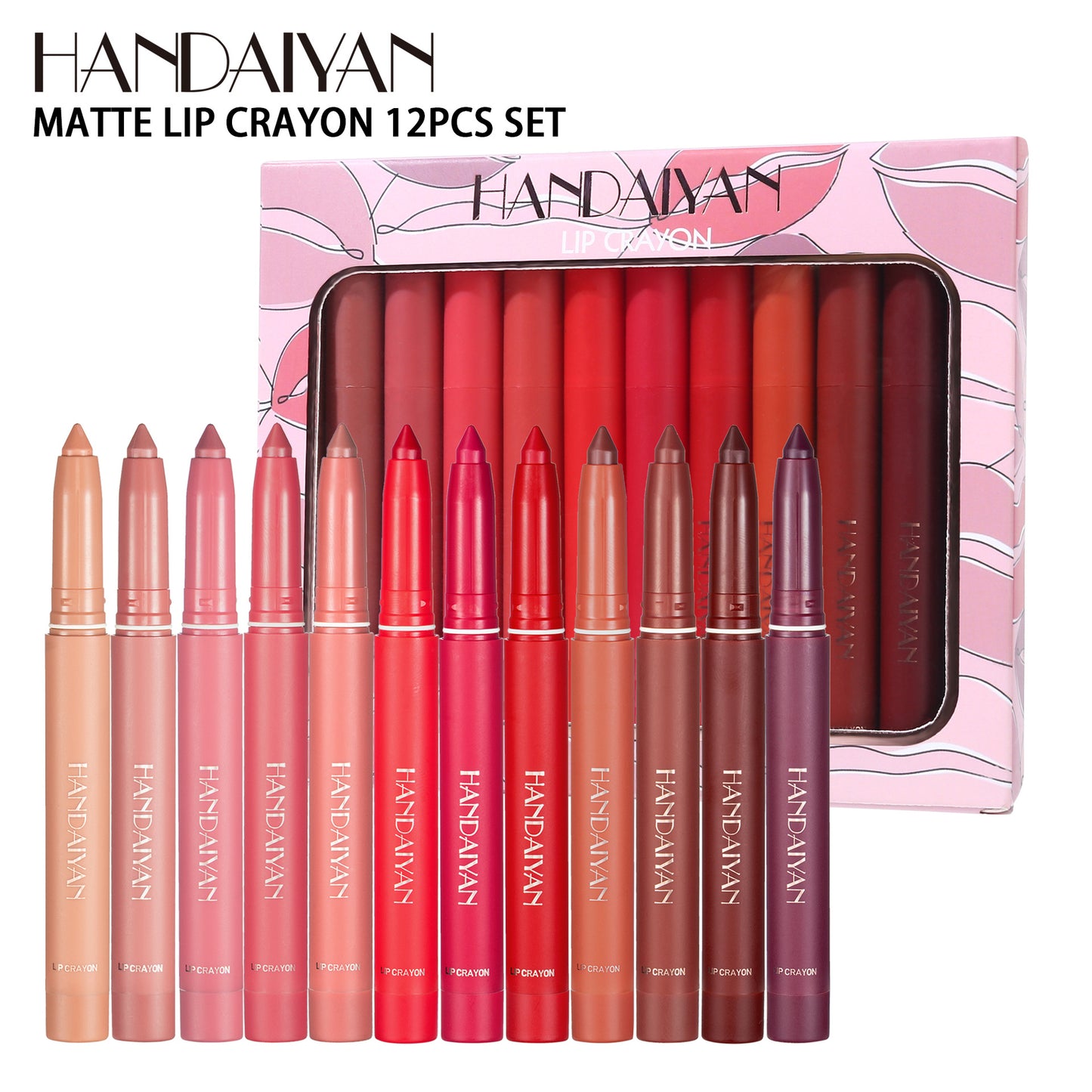 12 Color Lip Liner Set Long-Lasting Non Stick Matte Color HANDAIYAN