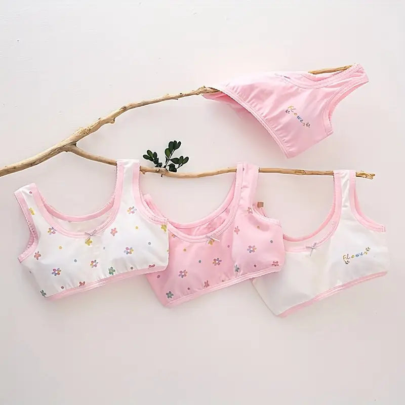 T Girls Stretch Sports Bra Wide Straps Set Of 4 Pcs Size 6-12y