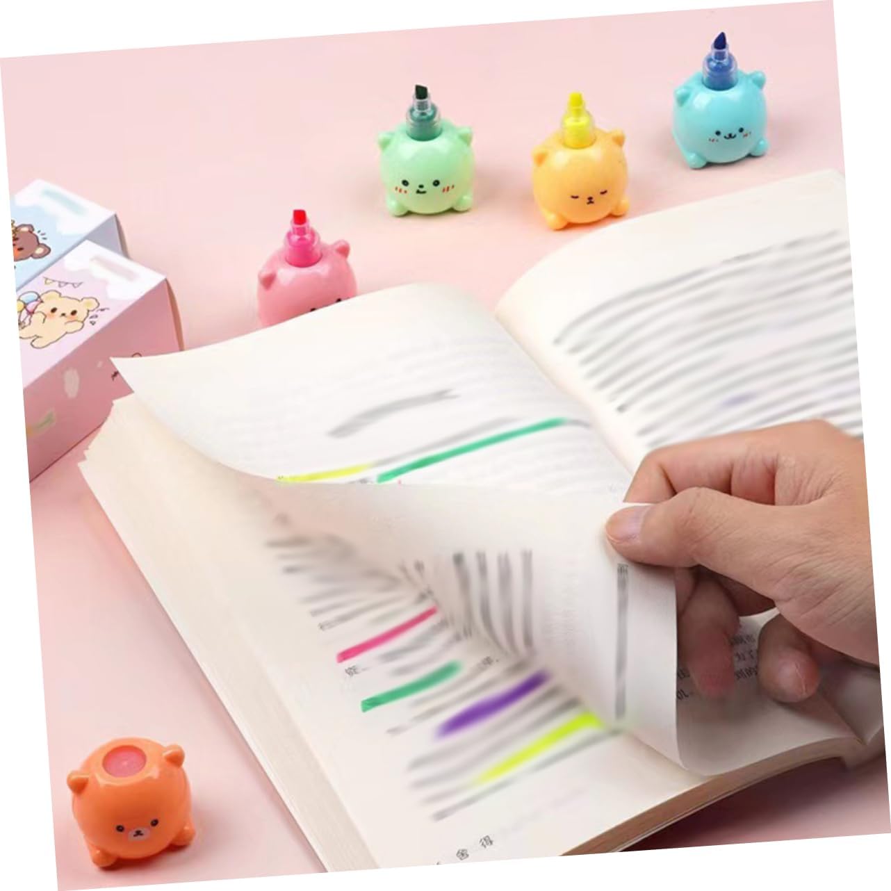 Highlighter Pens Set Of 6 Pcs Bear Design