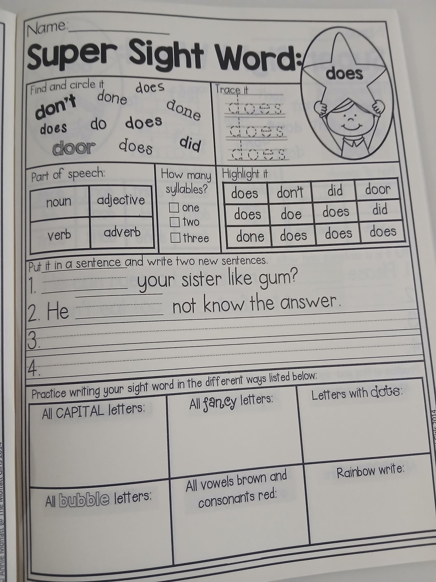 Sight Word Super Stars 2nd Grade No Prep Packet