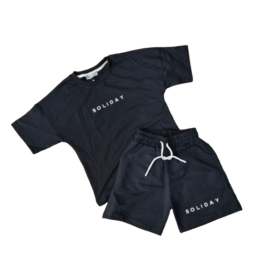 .Outfit For Kids Soliday Black Set Of 2 Pcs Tshirt&Short Size 7-8y