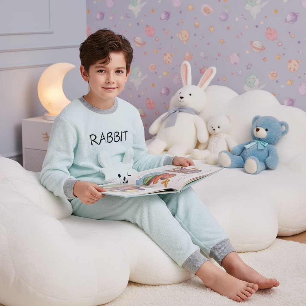 Warm Pijama For Boys And Girls Rabbit Design Size 8y