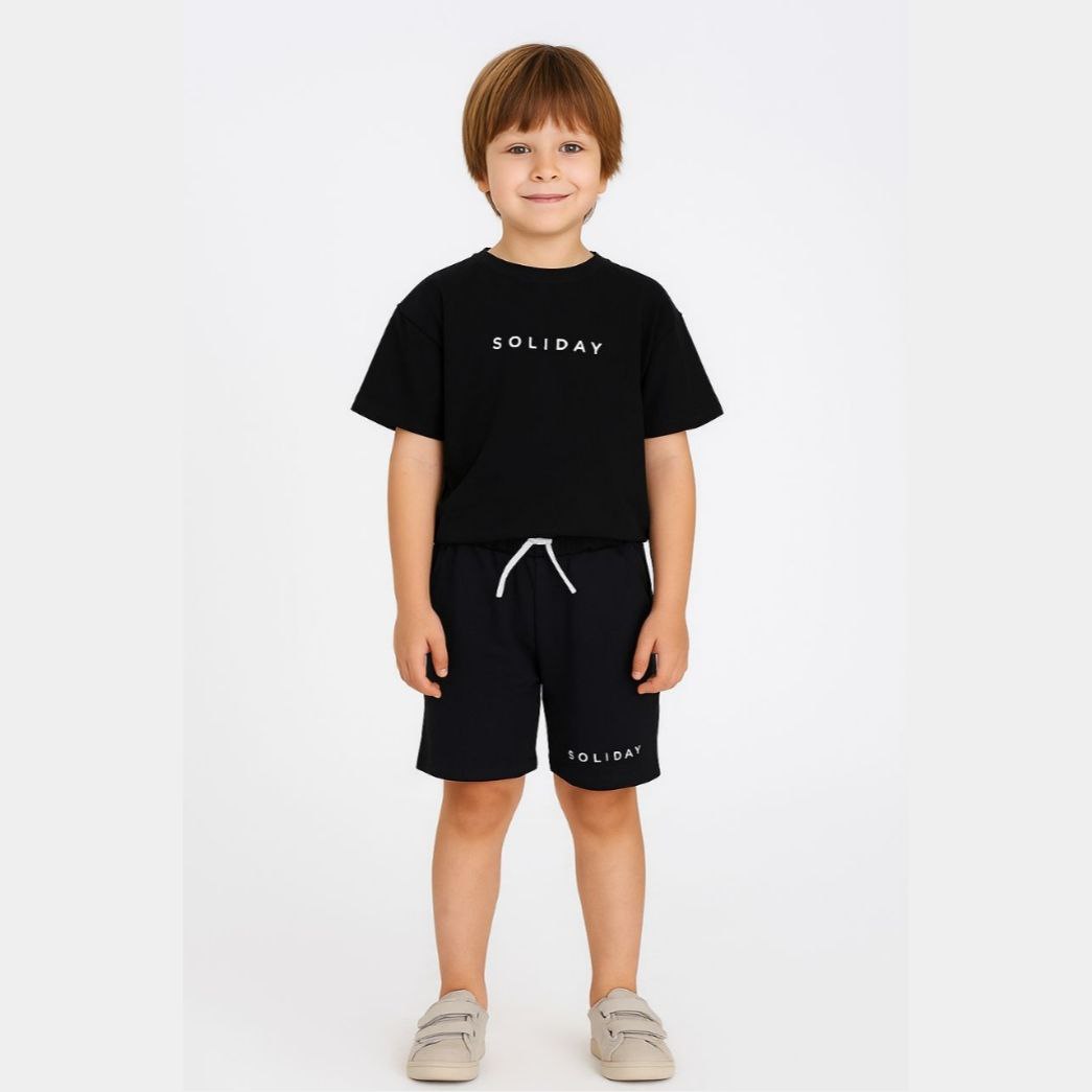 .Outfit For Kids Soliday Black Set Of 2 Pcs Tshirt&Short Size 7-8y