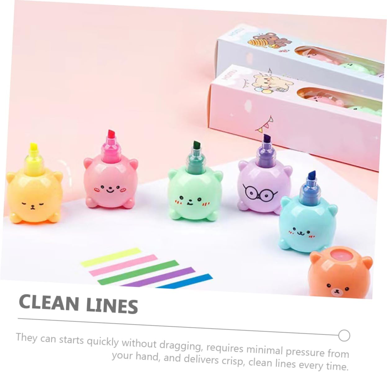 Highlighter Pens Set Of 6 Pcs Bear Design