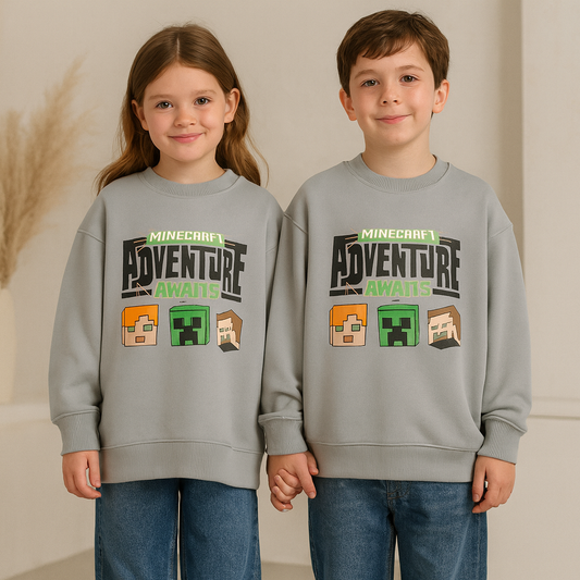 Minecraft Adventure Awaits Kids’ Cotton Sweatshirt – Gray 5-14y