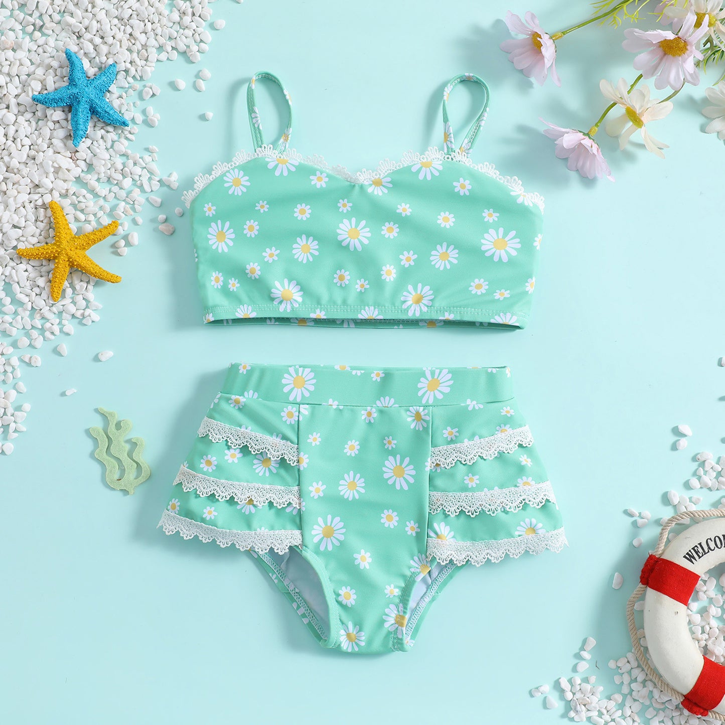 Swimwear For Kids Flower Design Set Of 2 Pcs Size 1-6y