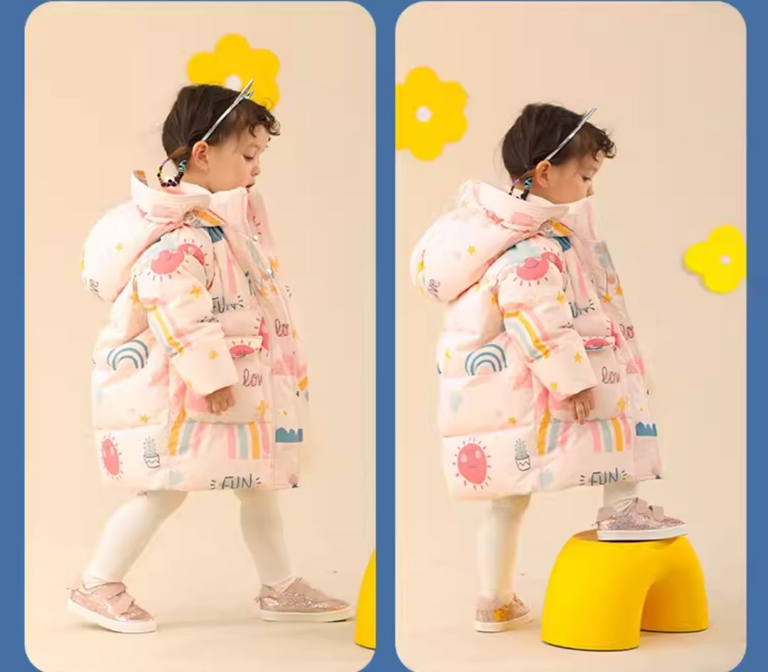 Warm Winter Jacket Rainbow Design Size 4-8y
