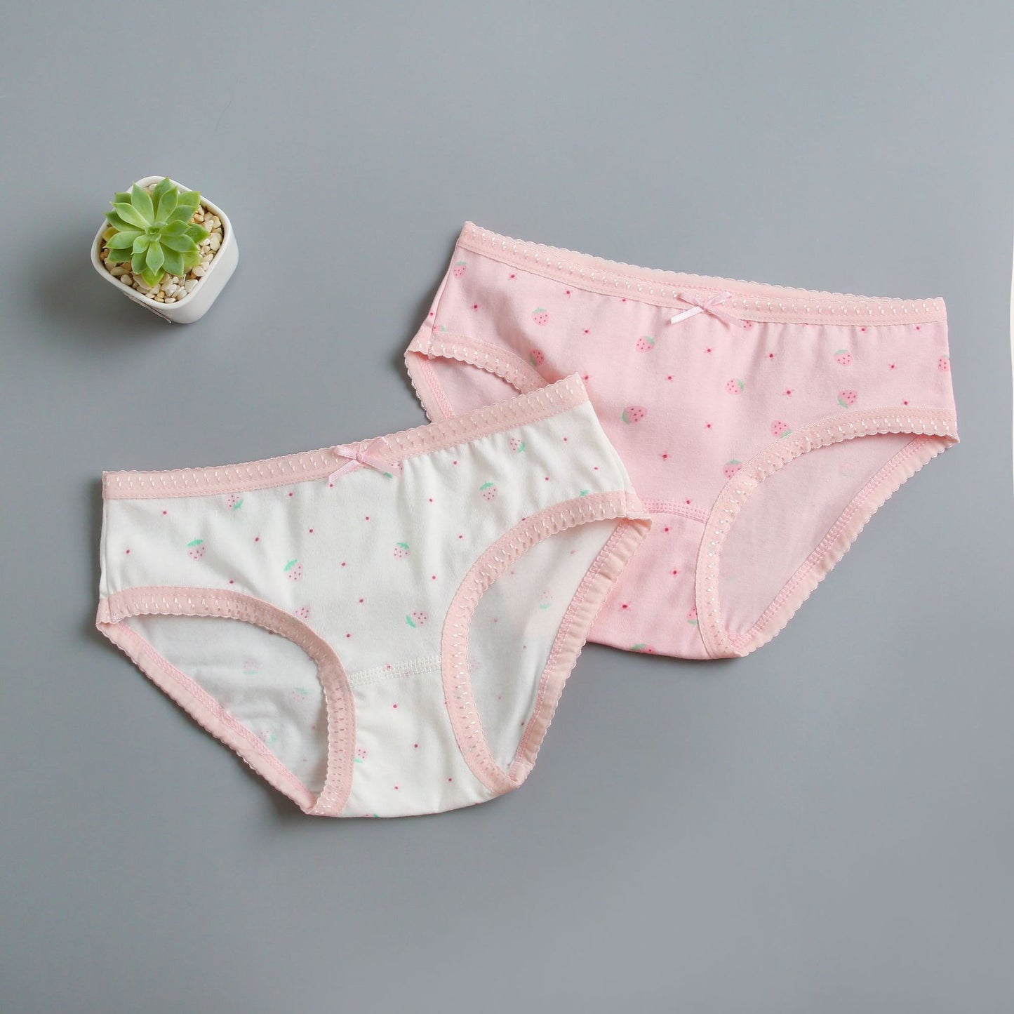 Toddler Baby Girls Cotton Underwear Boxer Briefs 3-12y Kids Panties Pink Strowberry 4pcs Set