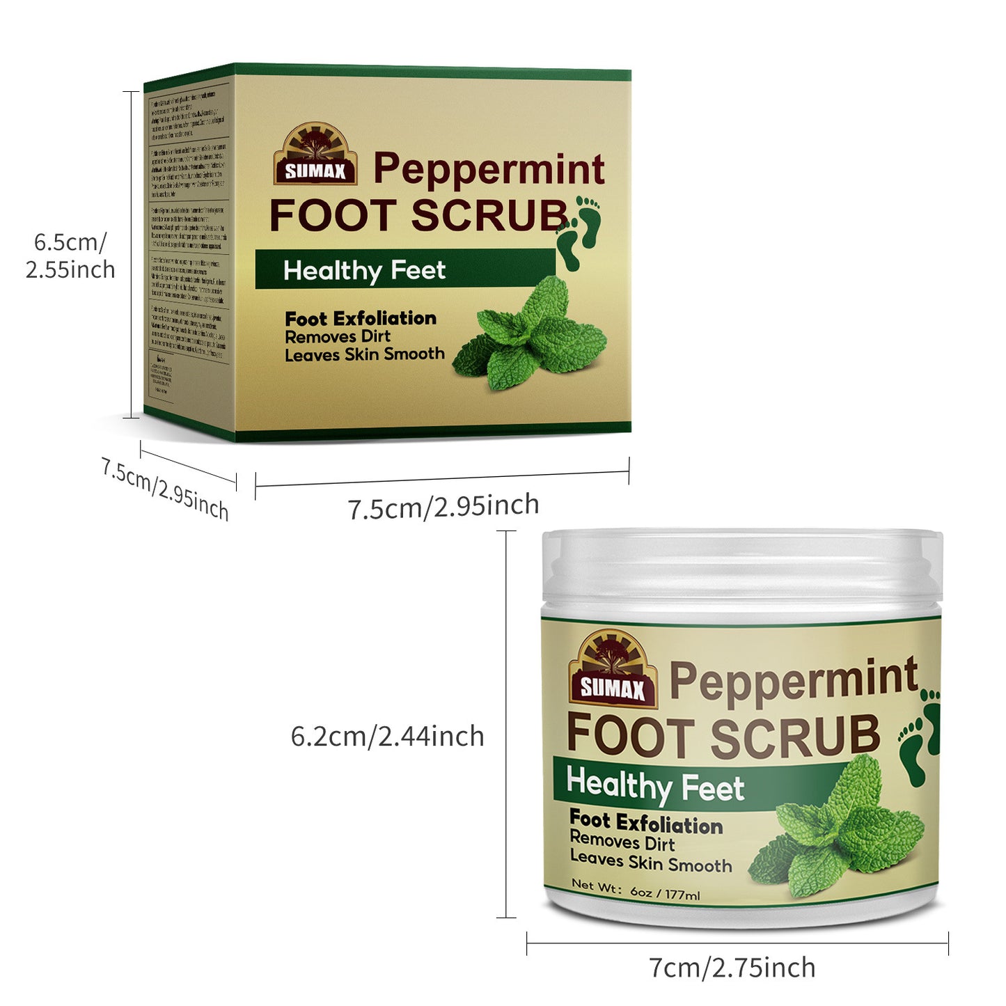 Peppermint Foot Scrub Great for Cracked Heels, Pedicures, Dead Skin Remover
