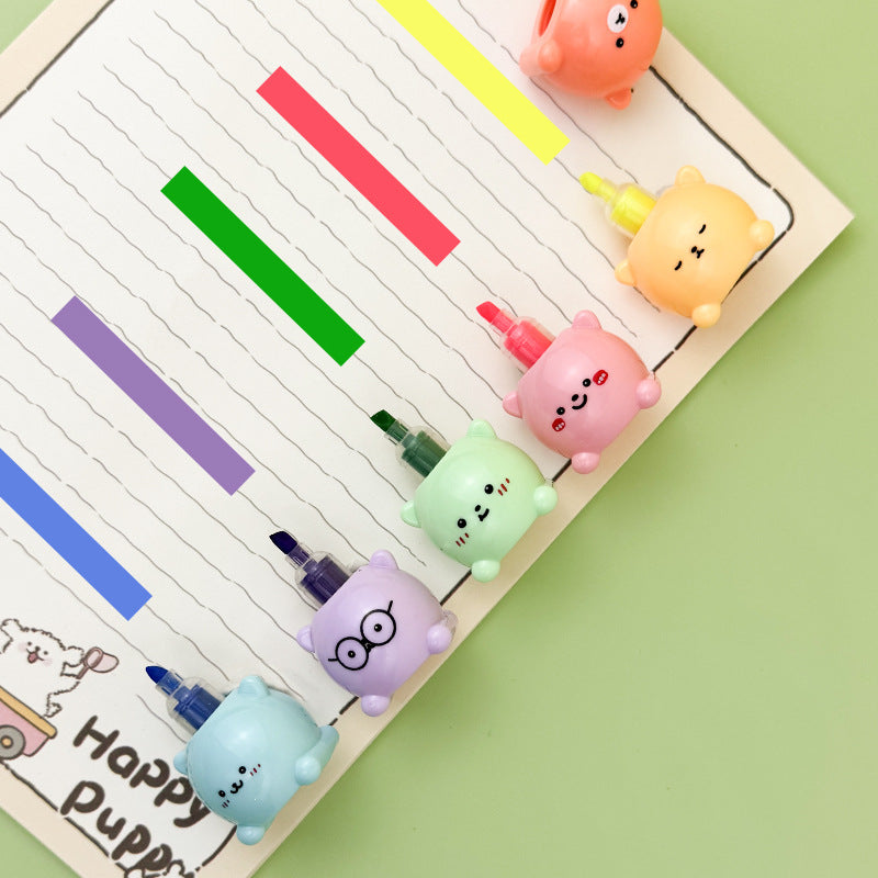 Highlighter Pens Set Of 6 Pcs Bear Design