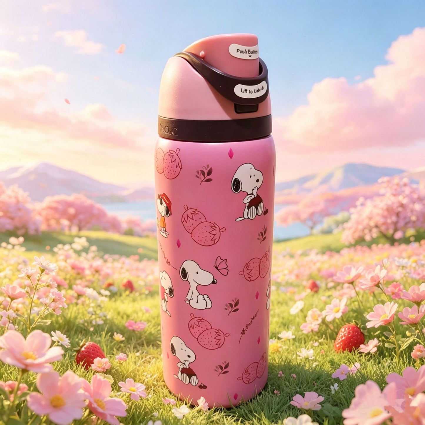 Owala Bottle Stainless Steel FreeSip Leak-proof | Pink Strawberry Snoopy | 950ml