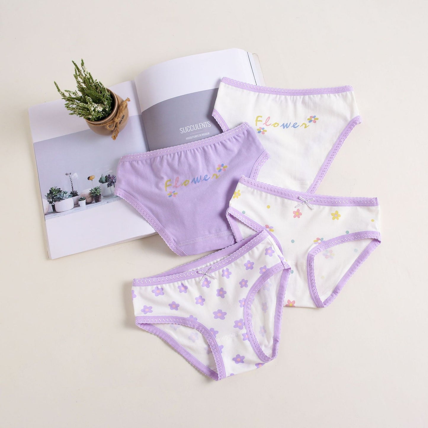 Toddler Baby Girls Cotton Underwear Boxer Briefs 3-12y Kids Panties Purple Flower