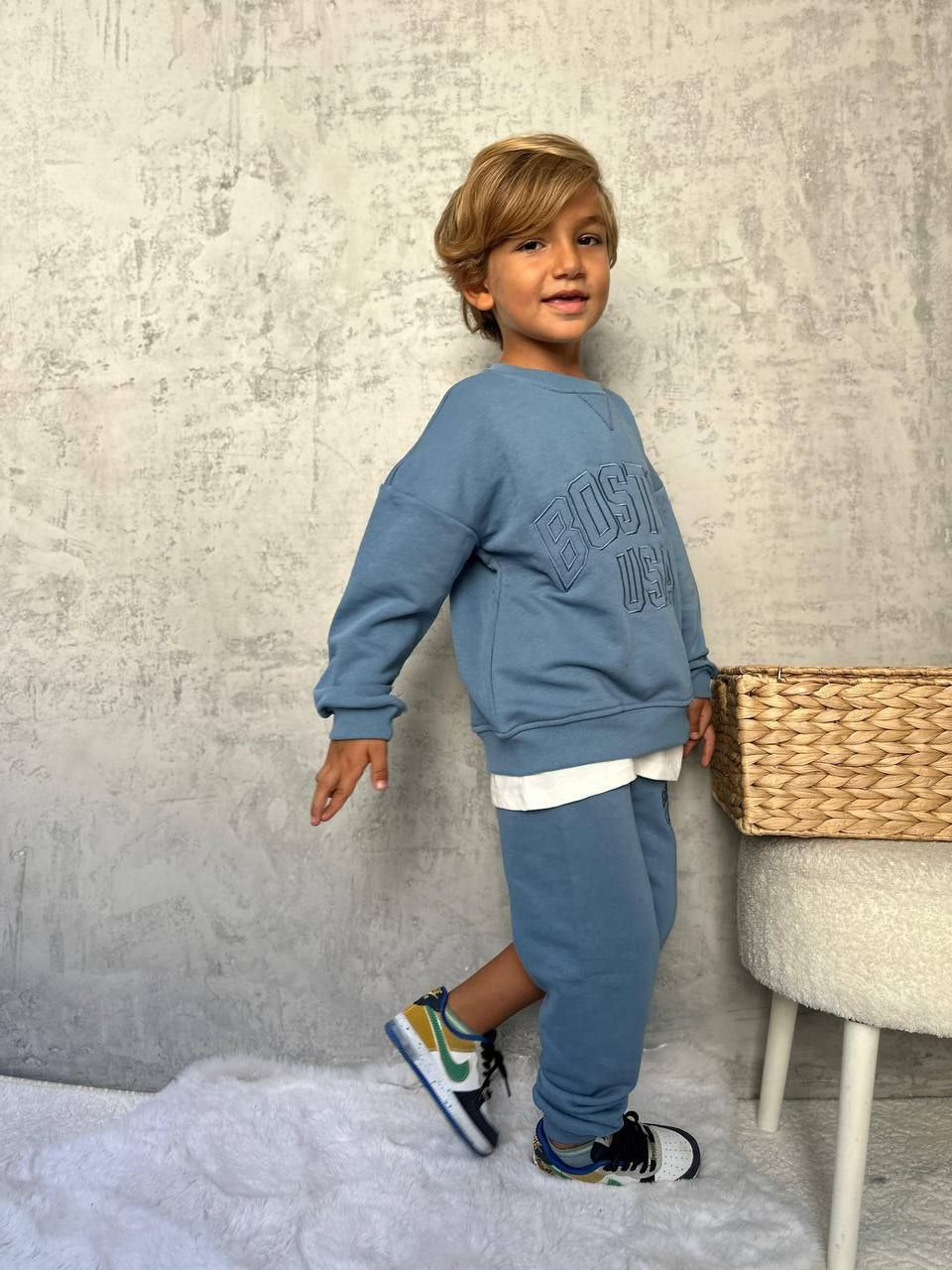 Blue Boston Outfit Cotton 100% 3-10y