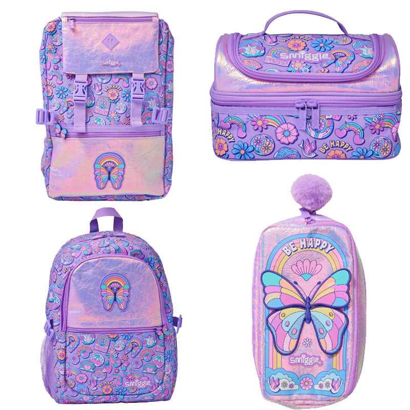Smiggle Butterfly Design Set Backpack 42cm Case Lunch Bag 3pcs