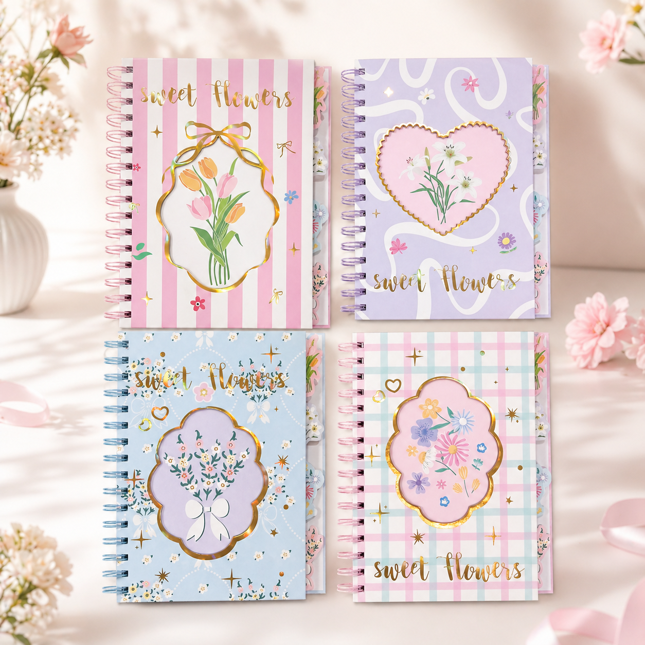 Sweet Flowers Spiral Tab Notebook | A5