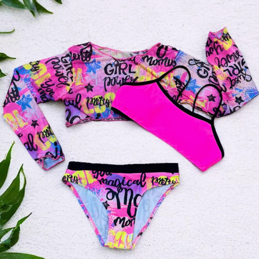 Fuchsia Swimwear For Girls Set Of 3 Pcs Size 6-12y