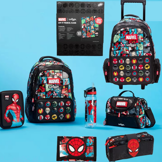 Smiggle Marvel Design 4Pcs Set Backpack 42cm Bottle Case Lunch bag