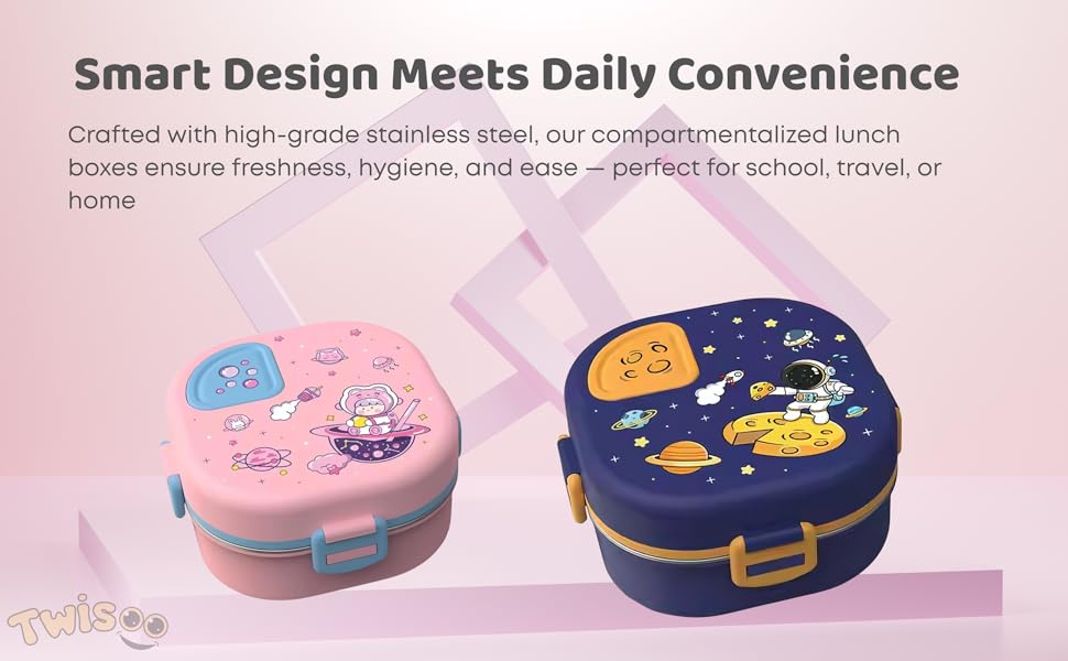 Lunch Box Bento Stainless Steel Space | +Spoon | 19×19×9cm