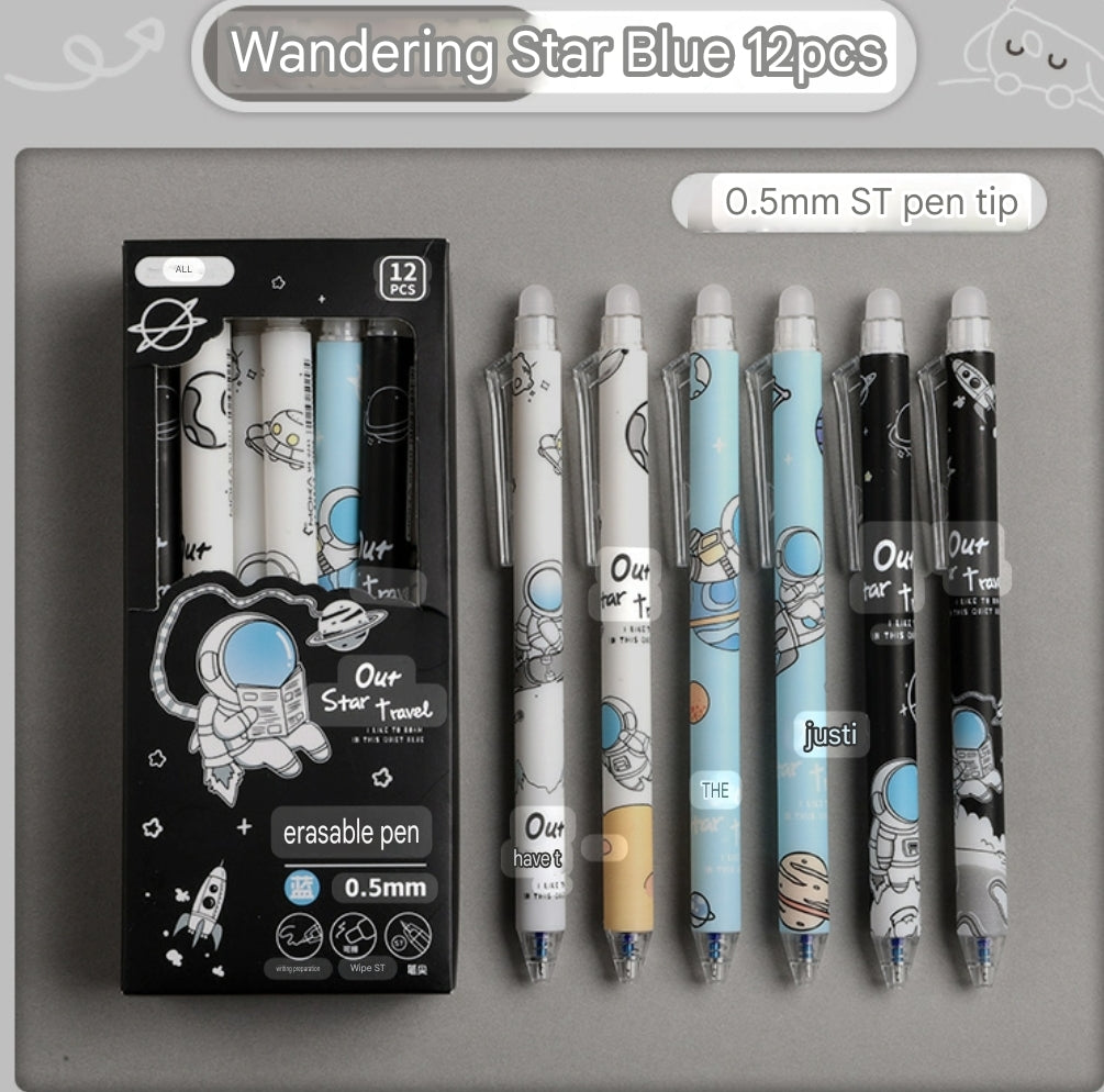 Cartoon Erasable Gel Pen Black Color Pack of 12 Pcs 0.5mm